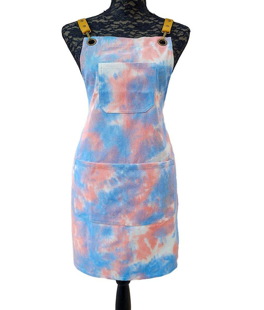 blue and pink hashtaghairkit denim tye-dye hairdresser apron